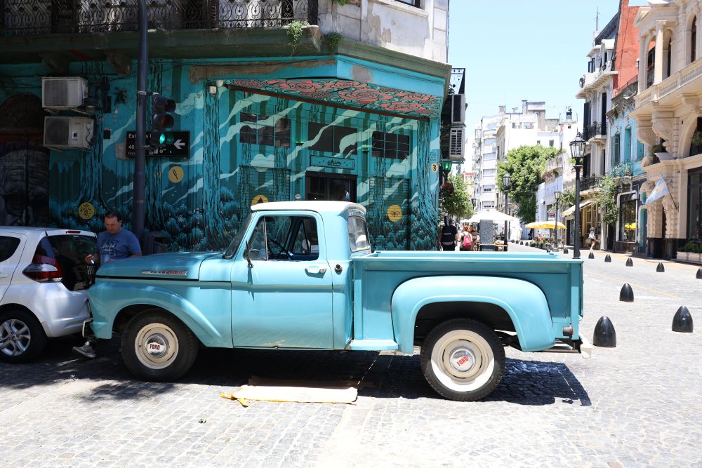 Classic Pickup Truck next to a beautiful mural in Buenos Aires